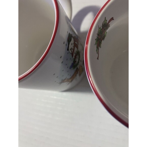 Set of Two Vintage Snowman by Salem China Christmas Holiday Red trim Mugs - Picture 8 of 15